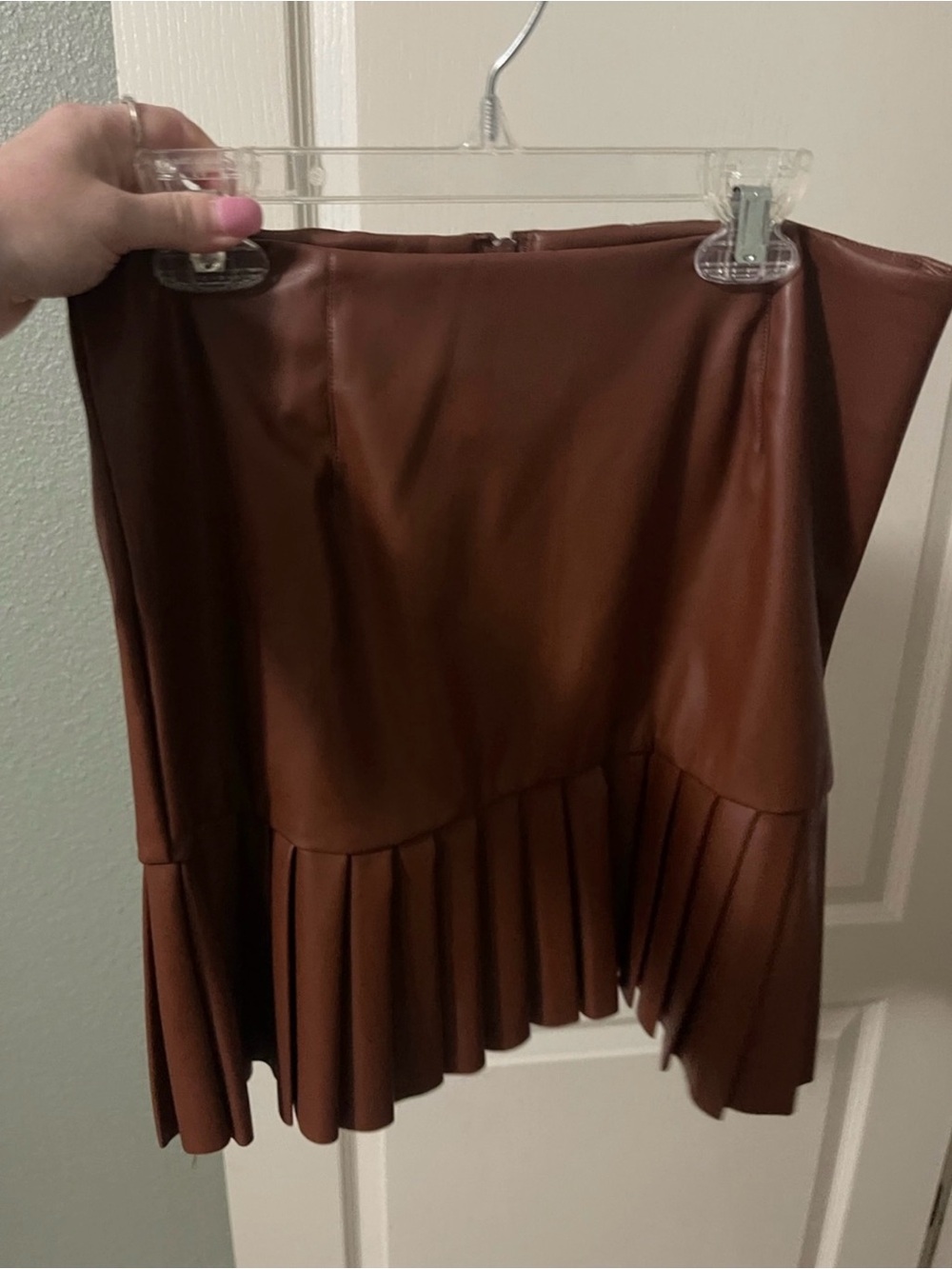 Have Faux Leather Pleated Mini Skirt - Chocolate Brown new never worn